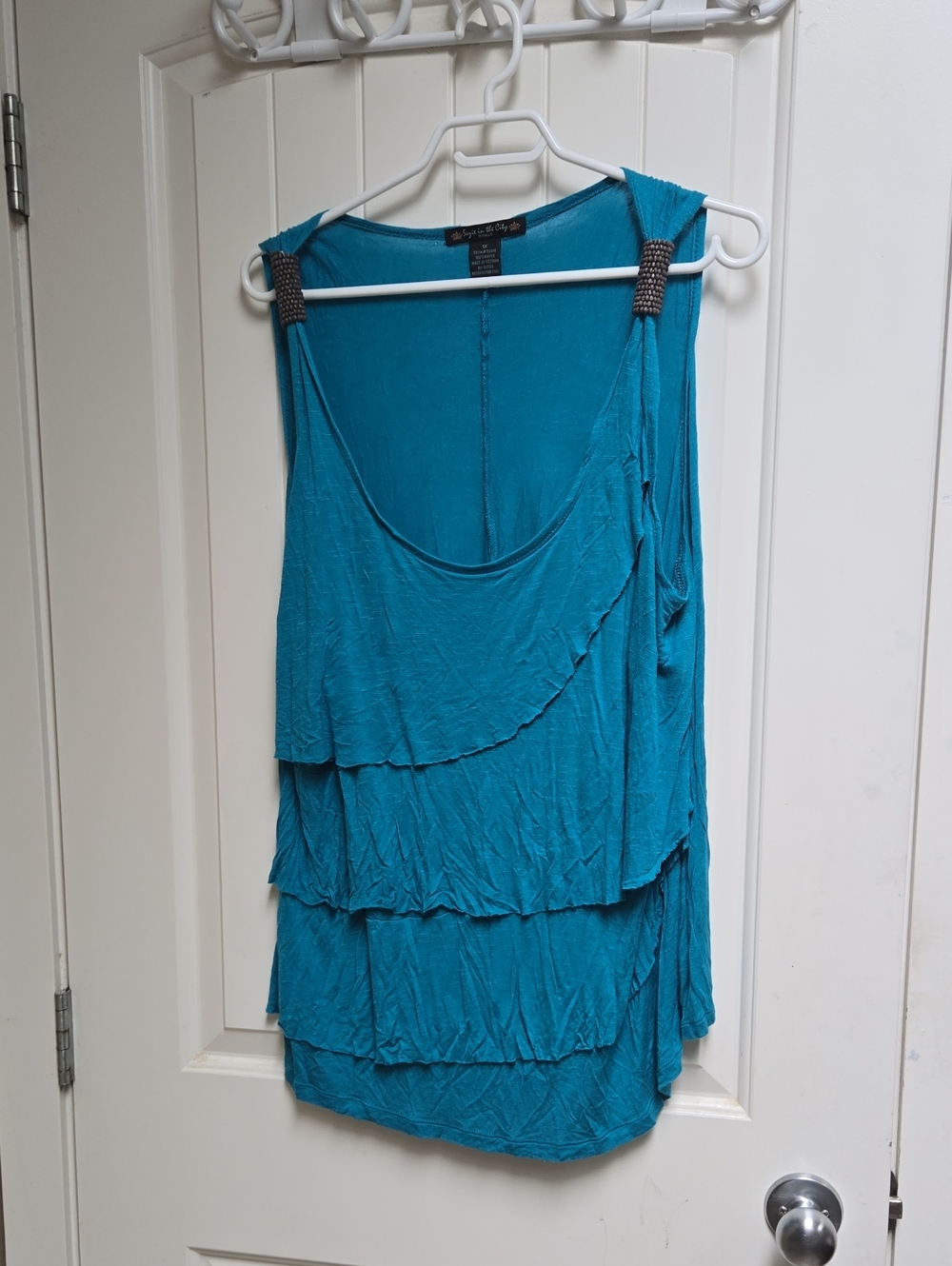 Suzie In The City Plus Size 1x Tiered Blue Teal Sleeveless Women's Tank Top